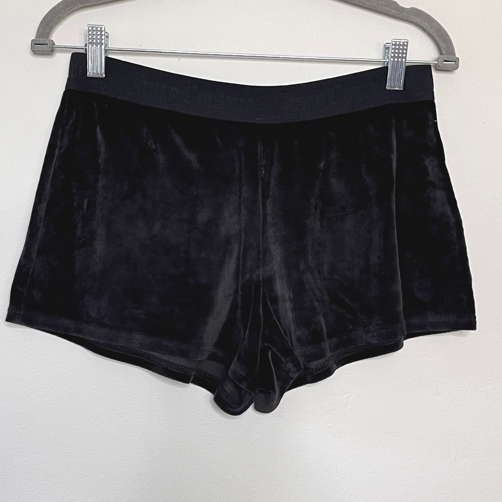 Juicy Couture Sleepwear Shorts Embellished Rhinestone Logo Black Velour Black M